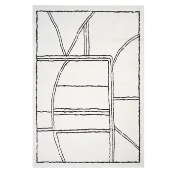 8' X 10' Ivory And Black Geometric Area Rug