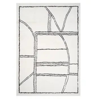 8' X 10' Ivory And Black Geometric Area Rug