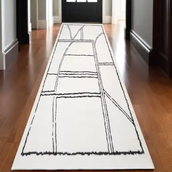 3' X 10' Ivory And Black Moroccan Runner Rug