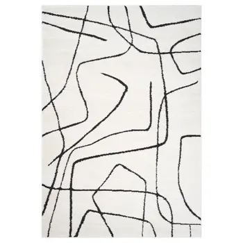 8' X 10' Ivory And Black Abstract Area Rug
