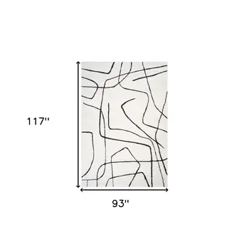 8' X 10' Ivory And Black Abstract Area Rug