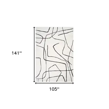 9' X 12' Ivory And Black Abstract Area Rug