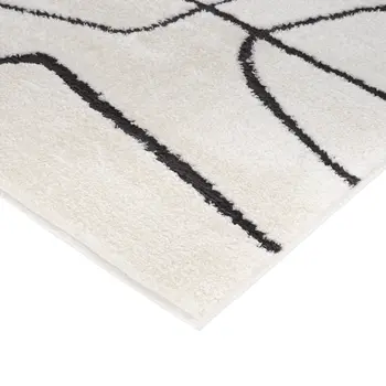 3' X 10' Ivory And Black Abstract Runner Rug