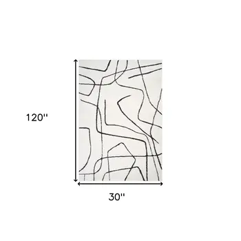 3' X 10' Ivory And Black Abstract Runner Rug