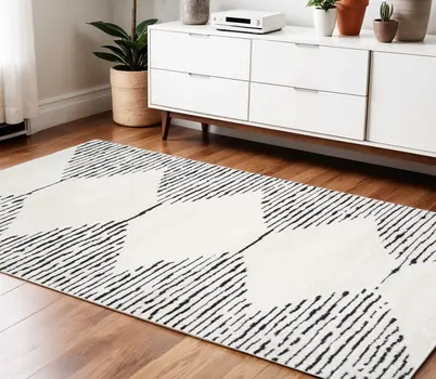 4' X 6' Ivory And Black Geometric Area Rug
