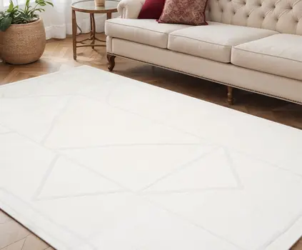 5' X 7' Ivory And Off White Geometric Area Rug