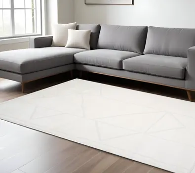 9' X 12' Ivory And Off White Geometric Area Rug