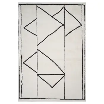 5' X 7' Ivory And Black Geometric Area Rug