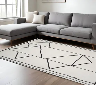 8' X 10' Ivory And Black Geometric Area Rug