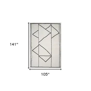 9' X 12' Ivory And Black Geometric Area Rug