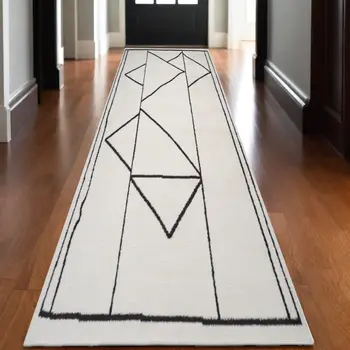 3' X 10' Ivory And Black Moroccan Runner Rug