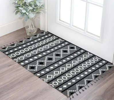3' X 5' Gray White And Black Wool Tribal Flatweave Handmade Area Rug With Fringe