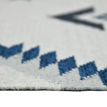3' X 5' Sky Blue Gray And Black Wool Tribal Flatweave Handmade Area Rug With Fringe