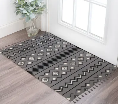3' X 5' Gray White And Black Wool Tribal Flatweave Handmade Area Rug With Fringe