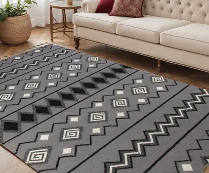 5' X 8' Gray White And Black Wool Tribal Flatweave Handmade Area Rug With Fringe