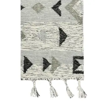 9' X 12' Silver Black And Gray Wool Tribal Flatweave Handmade Area Rug With Fringe