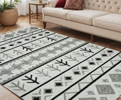 5' X 8' Ivory Gray And Black Wool Tribal Flatweave Handmade Area Rug With Fringe