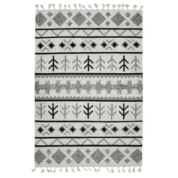 8' X 10' Ivory Gray And Black Wool Tribal Flatweave Handmade Area Rug With Fringe