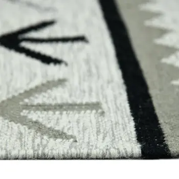 9' X 12' Ivory Gray And Black Wool Tribal Flatweave Handmade Area Rug With Fringe