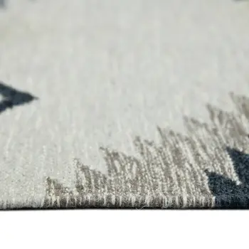 3' X 5' Ivory Blue And Gray Wool Tribal Flatweave Handmade Area Rug With Fringe