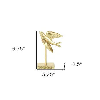 7" Gold Cast Iron Bird Hand Painted Tabletop Sculpture