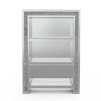 47" Silver And Clear Mirrored Glass And Faux Crystal Bling Accent Cabinet