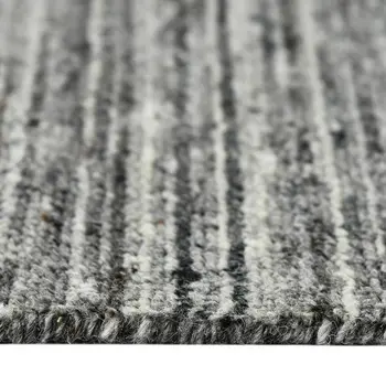 9' X 12' Dark Gray And Ivory Wool Striped Hand Woven Area Rug