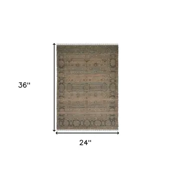 2' X 3' Brown And Dark Gray Oriental Hand Woven Area Rug With Fringe