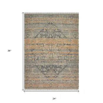2' X 3' Beige Brown And Gray Oriental Hand Woven Area Rug With Fringe