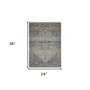 2' X 3' Light Blue Gray And Pink Oriental Hand Woven Area Rug With Fringe