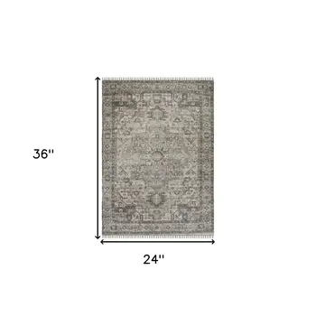 2' X 3' Gray And Dark Gray Oriental Hand Woven Area Rug With Fringe
