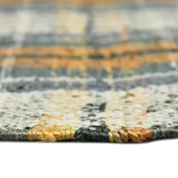 2' X 3' Orange Green And Ivory Jute Plaid Hand Woven Area Rug With Fringe