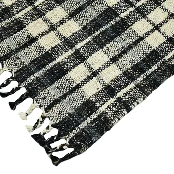 2' X 3' Black And Ivory Jute Plaid Hand Woven Area Rug With Fringe