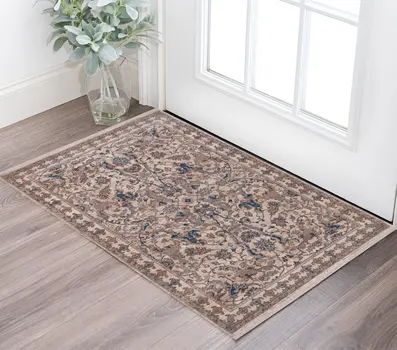 2' X 3' Tan And Blue Oriental Area Rug