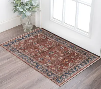 2' X 3' Red Beige And Blue Oriental Area Rug