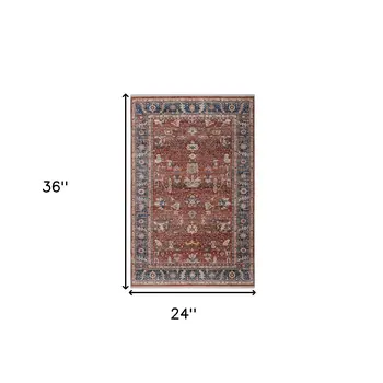 2' X 3' Red Beige And Blue Oriental Area Rug