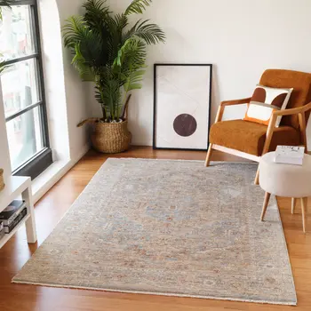 2' X 3' Blue And Sand Floral Medallion Area Rug With Fringe