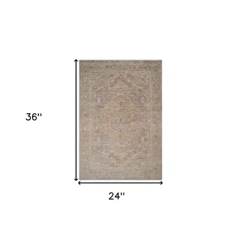 2' X 3' Blue And Sand Floral Medallion Area Rug With Fringe