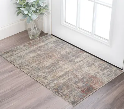 2' X 3' Gray Ivory And Brick Red Abstract Area Rug With Fringe