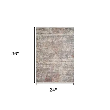 2' X 3' Gray Ivory And Brick Red Abstract Area Rug With Fringe