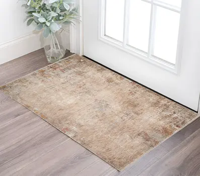 2' X 3' Beige And Brown Abstract Area Rug With Fringe