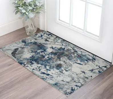 2' X 3' Ivory Teal And Black Abstract Area Rug