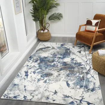 2' X 3' Ivory Teal And Black Abstract Area Rug