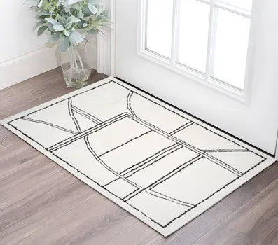 2' X 3' Ivory And Black Geometric Area Rug
