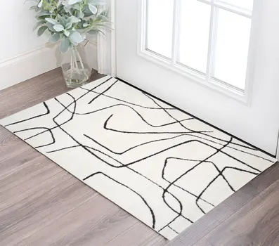 2' X 3' Ivory And Black Abstract Area Rug