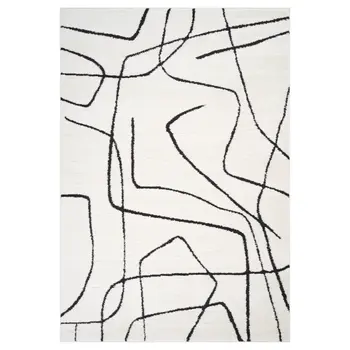 2' X 3' Ivory And Black Abstract Area Rug