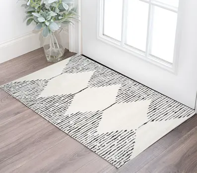 2' X 3' Ivory And Black Geometric Area Rug