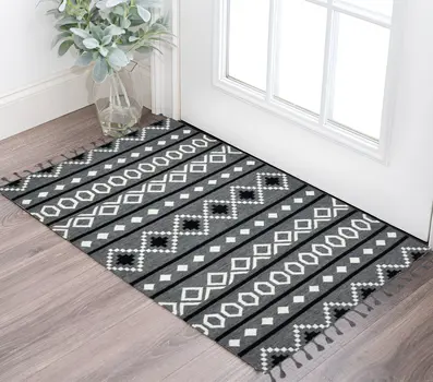 2' X 3' Gray White And Black Wool Tribal Flatweave Handmade Area Rug With Fringe