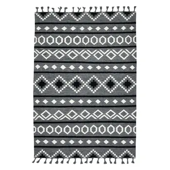 2' X 3' Gray White And Black Wool Tribal Flatweave Handmade Area Rug With Fringe