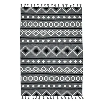 2' X 3' Gray White And Black Wool Tribal Flatweave Handmade Area Rug With Fringe